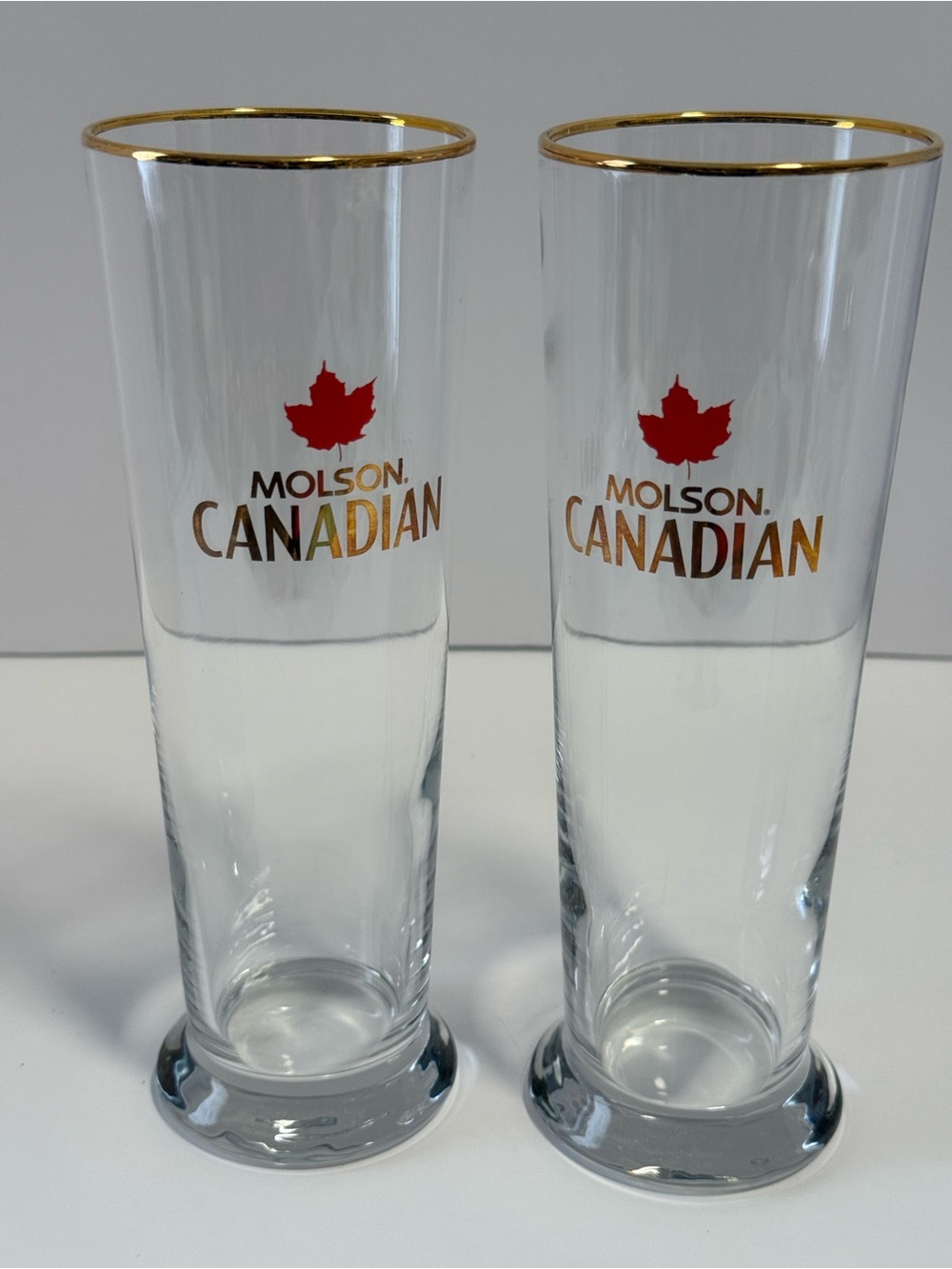 Vintage Molson Canadian Gold Rim Pilsner Beer Glasses (Set of 2)